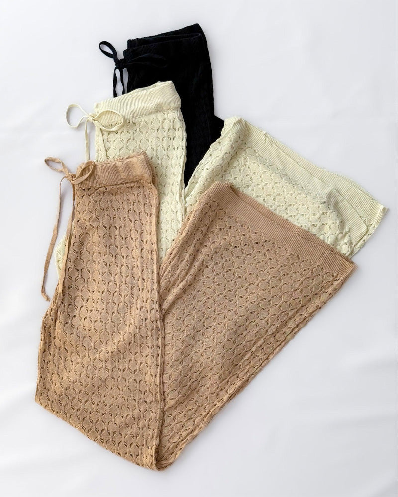 Hollow Handhook Loose Knitted Wide-Leg Beach Trousers
