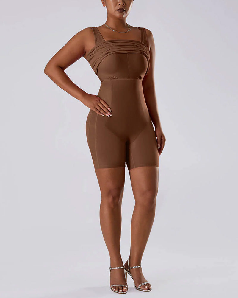 Solid Color Sleeveless Waist and Hip Lifting Long Dress With Built In Shapewear