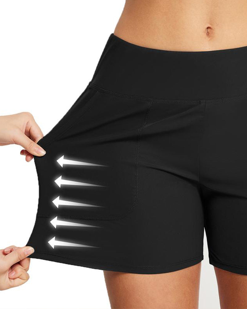 Women's High Waist Belly Control Pocket Beach Sports Shorts