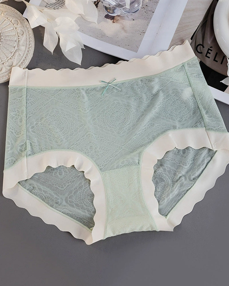 Women's Ice Silk Pure Cotton Antibacterial Crotch Thin Seamless Mid-Waist Breathable Lace Panties