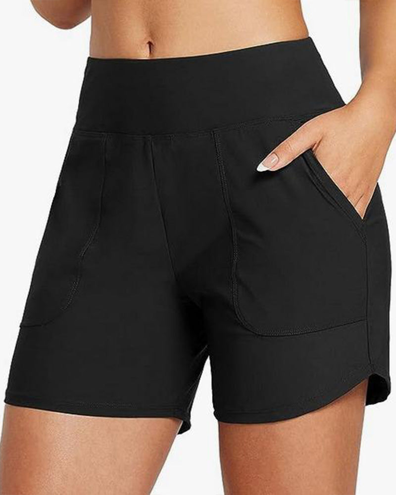 Women's High Waist Belly Control Pocket Beach Sports Shorts