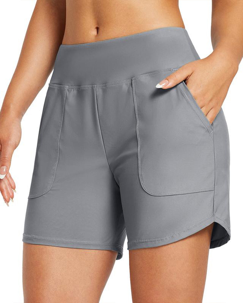 Women's High Waist Belly Control Pocket Beach Sports Shorts