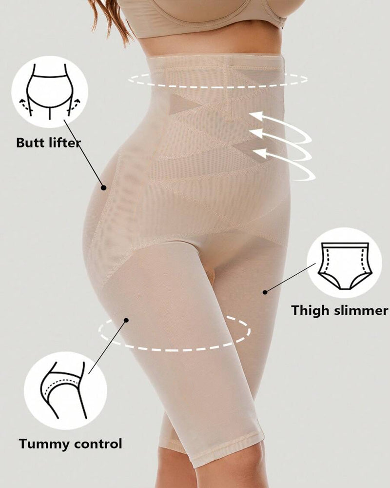 Women's Double Cross Mesh Seamless High Waist Tummy Lifting Buttocks Shaping Tights