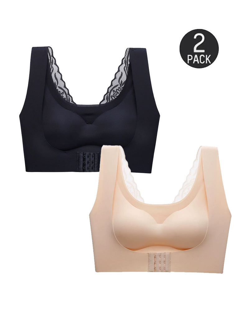 Women's Seamless Push-Up Front Button Back Lace Bra
