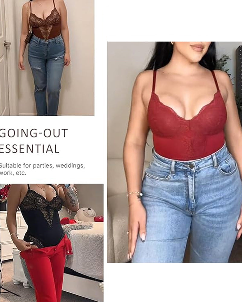 Women's Lace V Neck Tummy Control Bodysuit