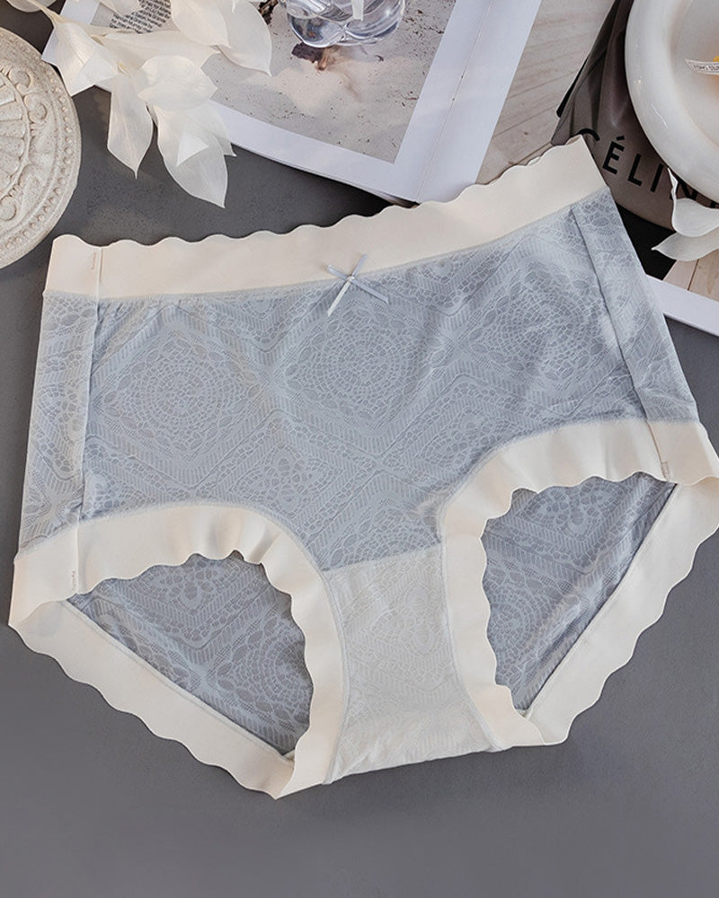 Women's Ice Silk Pure Cotton Antibacterial Crotch Thin Seamless Mid-Waist Breathable Lace Panties