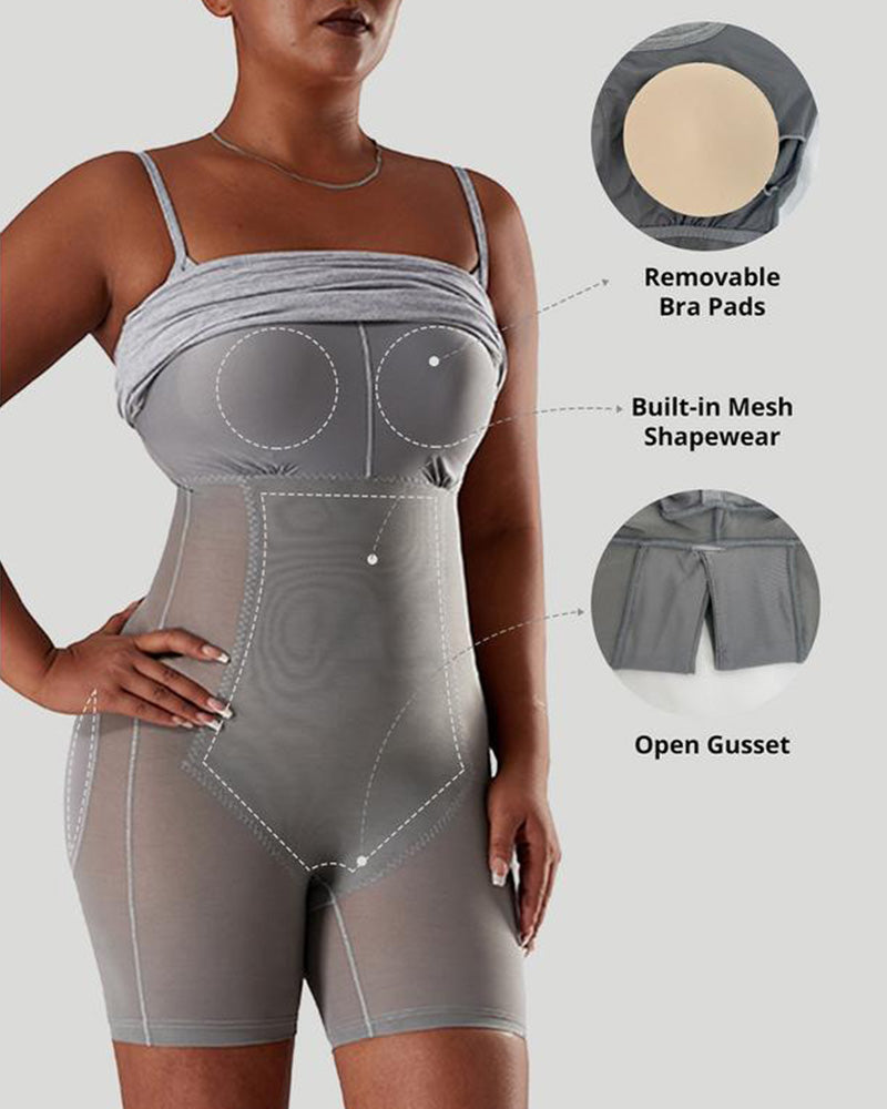 Solid Color Sleeveless Waist and Hip Lifting Long Dress With Built In Shapewear