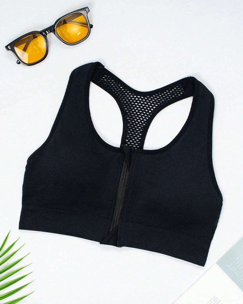 Women's Zipper Padded Seamless Elastic Sports Bra