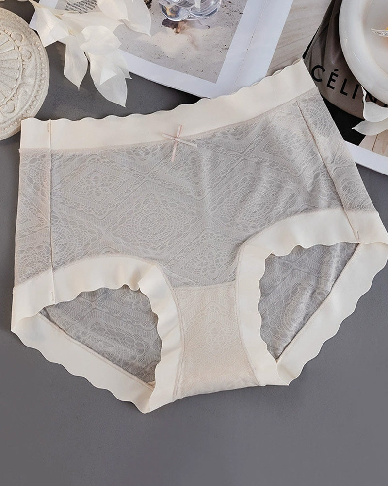 Women's Ice Silk Pure Cotton Antibacterial Crotch Thin Seamless Mid-Waist Breathable Lace Panties