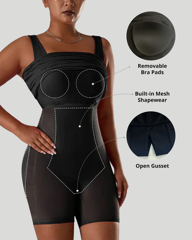 Solid Color Sleeveless Waist and Hip Lifting Long Dress With Built In Shapewear